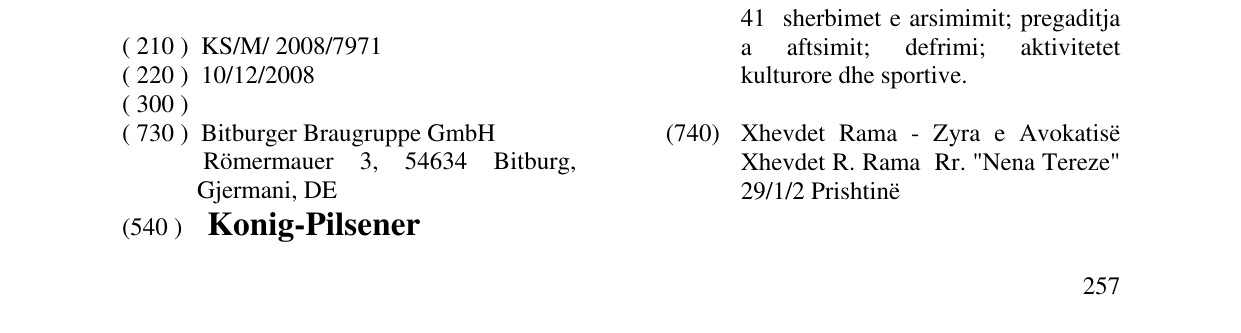 Zëri i markës Konig-Pilsener në buletin