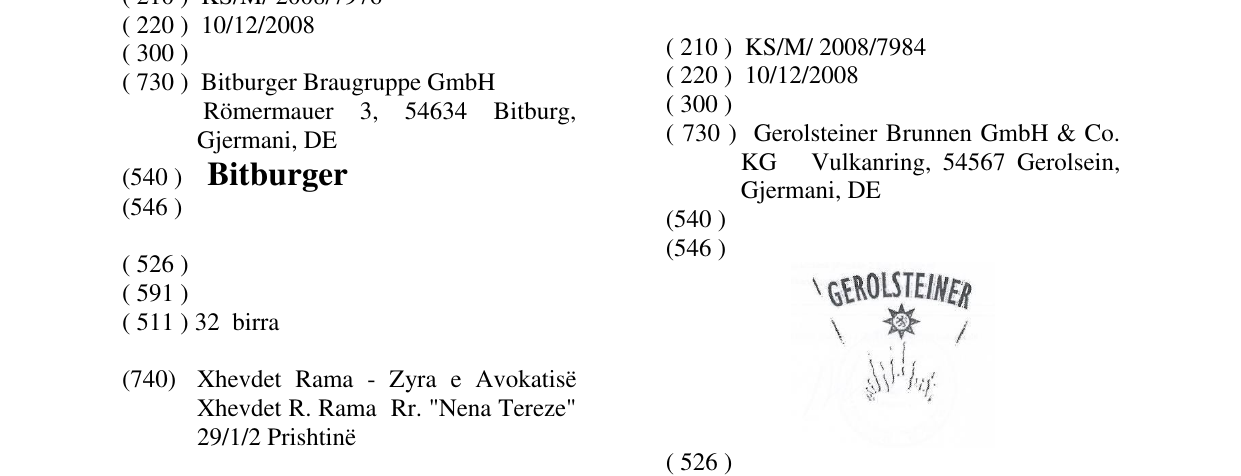 Zëri i markës GEROLSTEINER në buletin