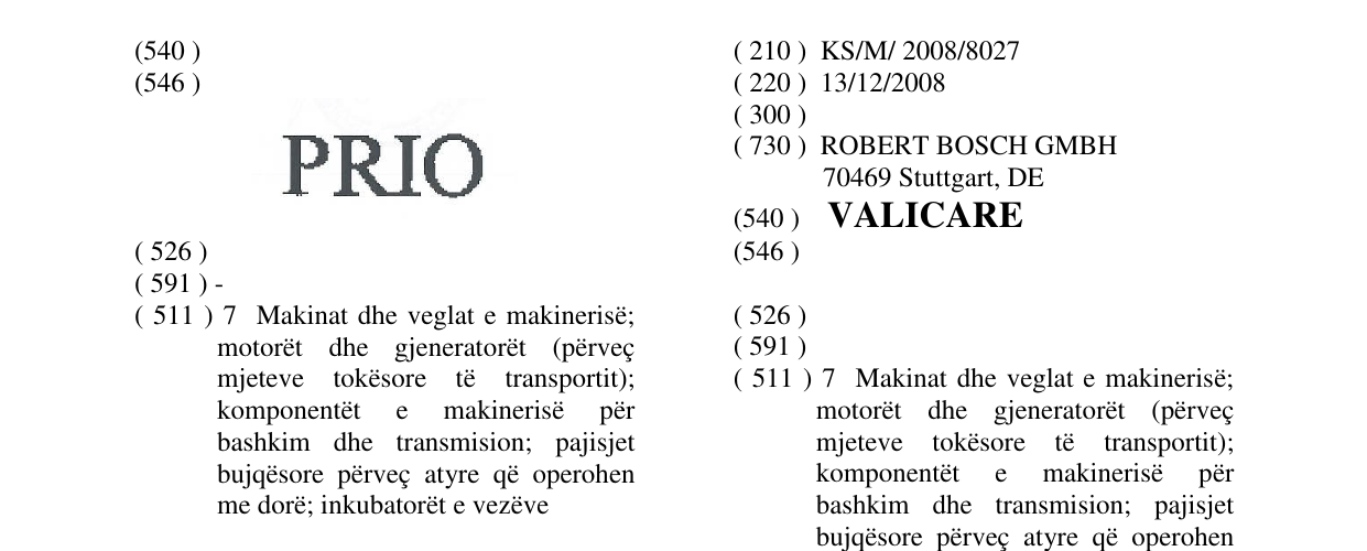 Zëri i markës VALICARE në buletin
