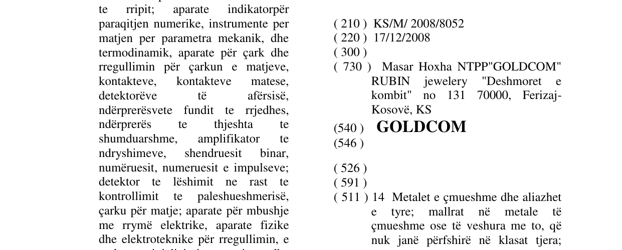 Zëri i markës GOLDCOM në buletin