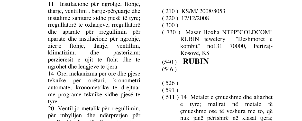 Zëri i markës RUBIN në buletin