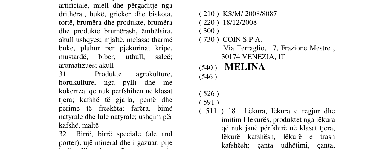 Zëri i markës MELINA në buletin