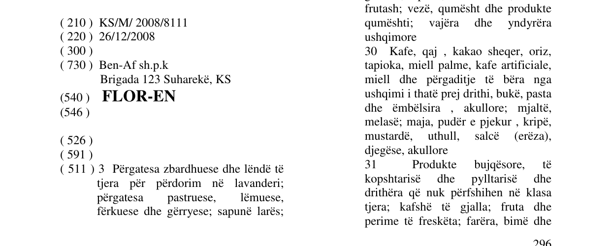 Zëri i markës FLOR-EN në buletin