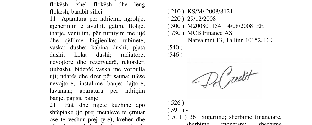Zëri i markës Dr. Credit në buletin
