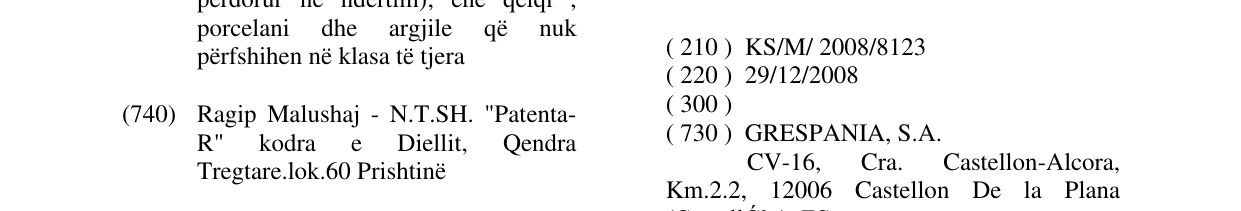 Zëri i markës GRESPANIA në buletin