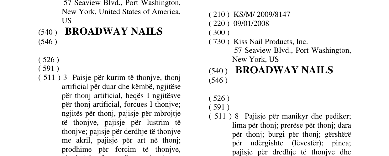 Zëri i markës BROADWAY NAILS në buletin