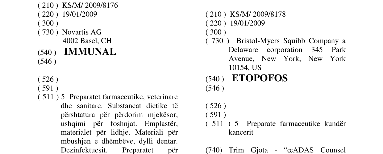 Zëri i markës ETOPOFOS në buletin