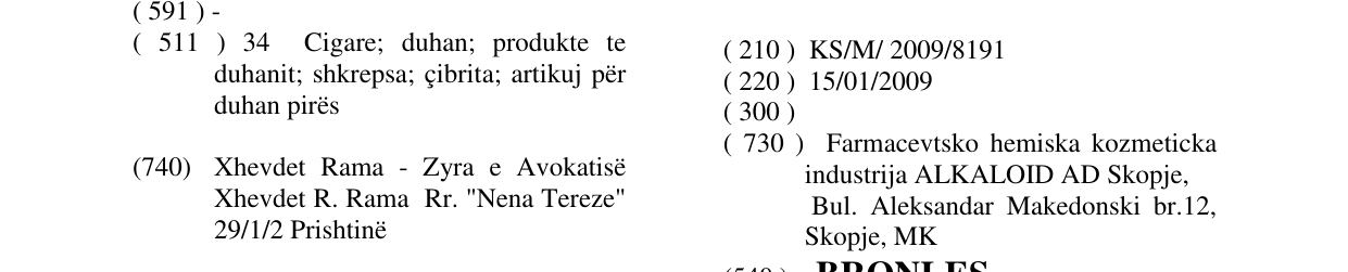 Zëri i markës BRONLES në buletin