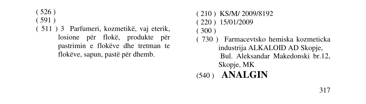 Zëri i markës ANALGIN në buletin