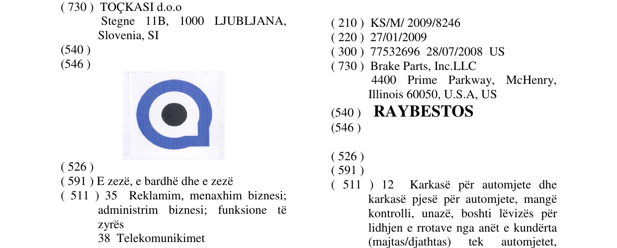 Zëri i markës RAYBESTOS në buletin