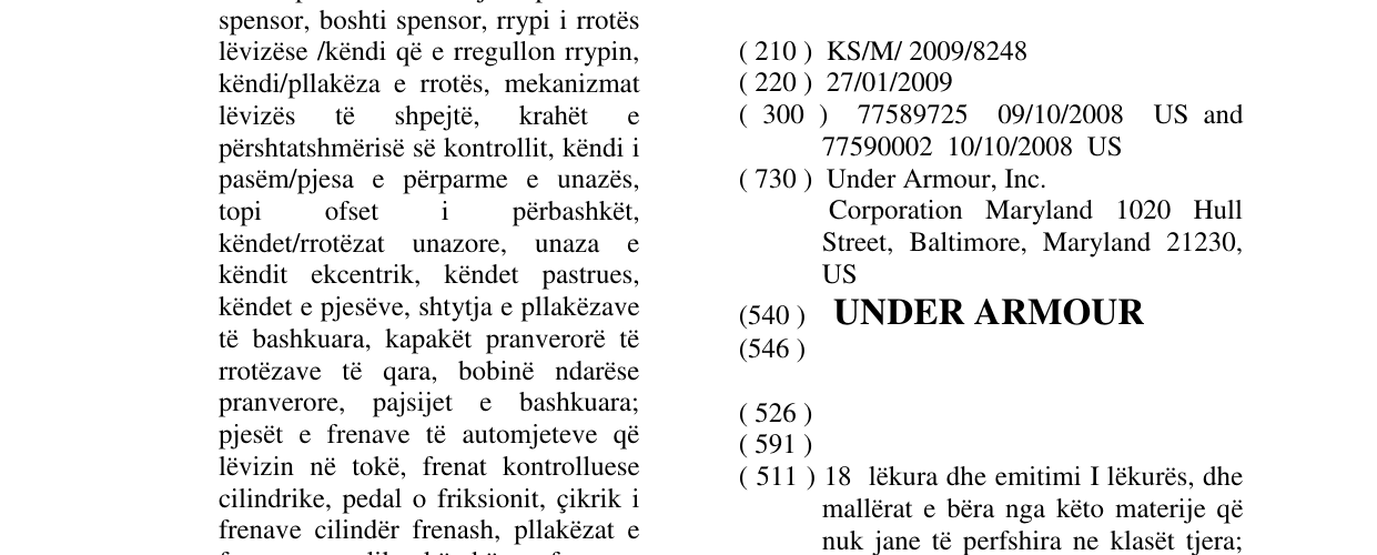Zëri i markës UNDER ARMOUR në buletin