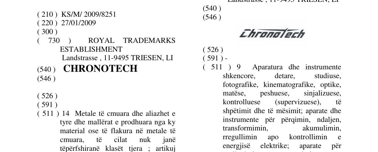Zëri i markës CHRONOTECH në buletin