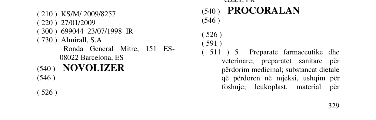 The entry of the trademark NOVOLIZER in the bulletin