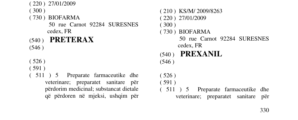 Zëri i markës PREXANIL në buletin
