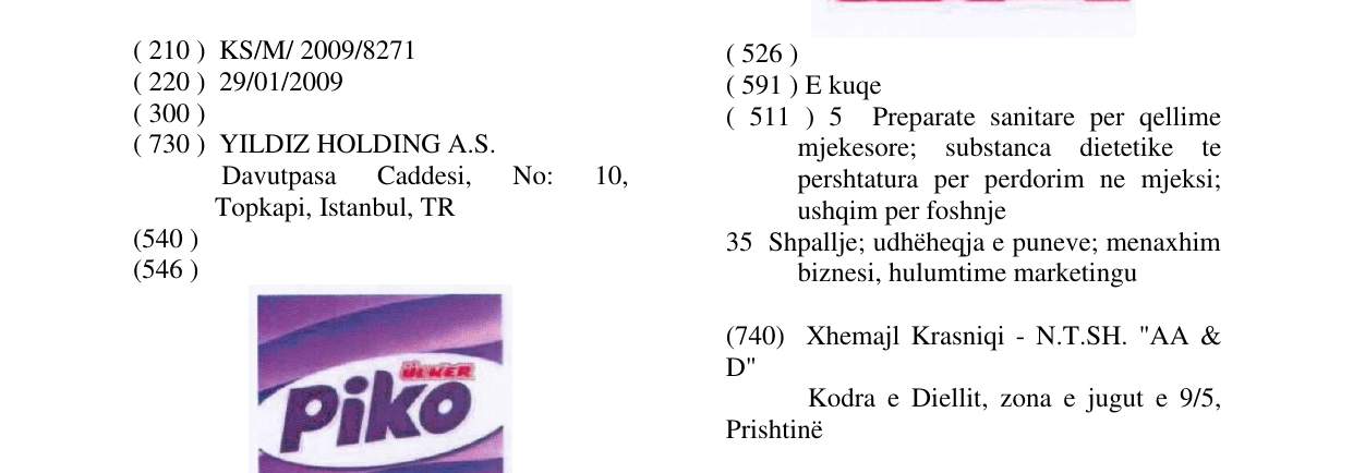 Zëri i markës ÜLKER PIKO në buletin