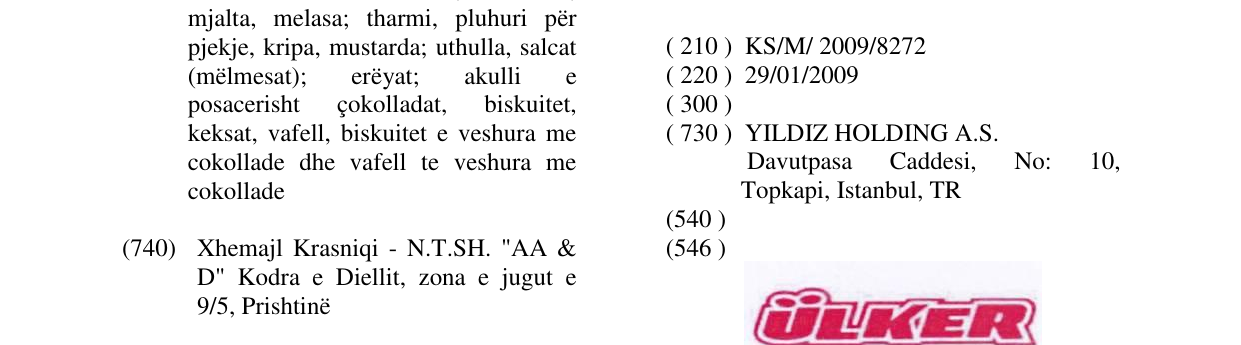 Zëri i markës ÜLKER në buletin