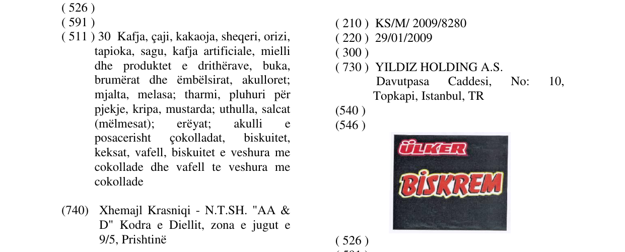 Zëri i markës ÜLKER BISKREM në buletin