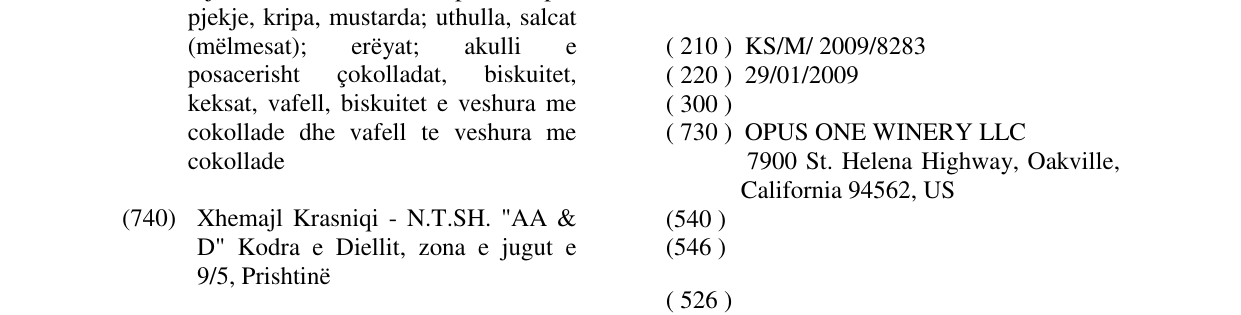 Zëri i markës OPUS ONE në buletin