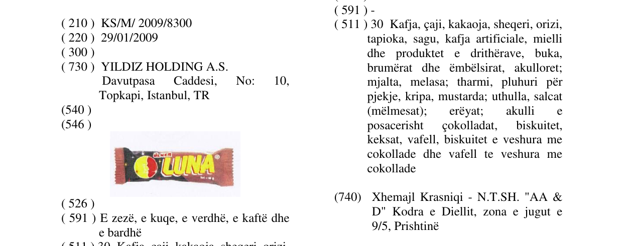 Zëri i markës ÜLKER LUNA në buletin