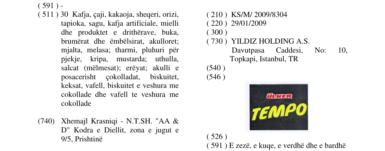 Zëri i markës ÜLKER TEMPO në buletin