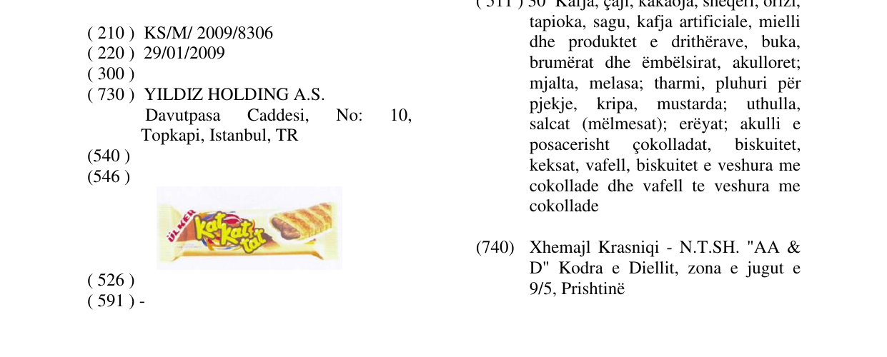 Zëri i markës ÜLKER KAT KAT KAT në buletin