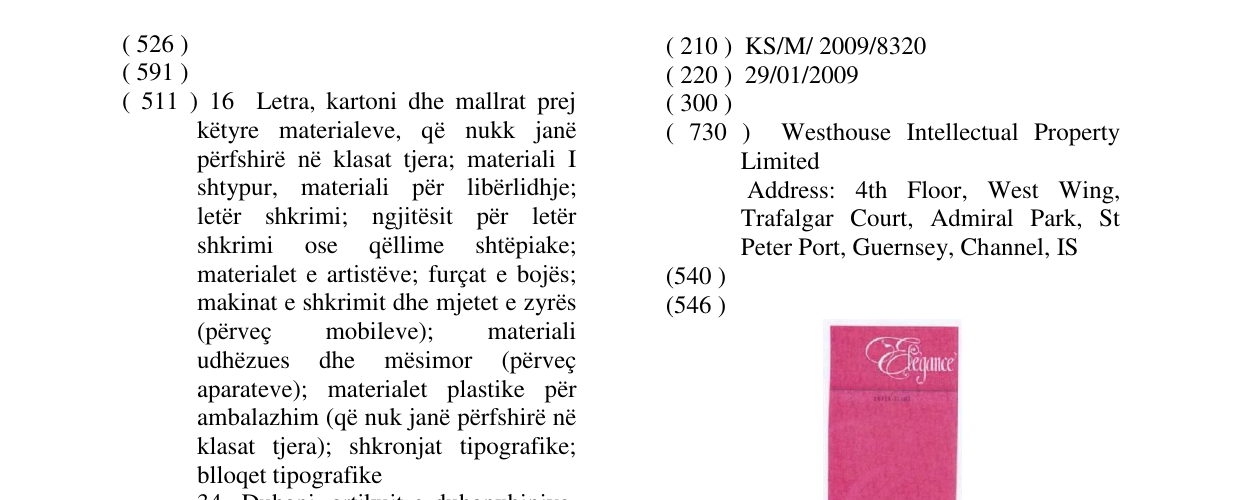 Zëri i markës ELEGANCE SUPER SLIMS në buletin