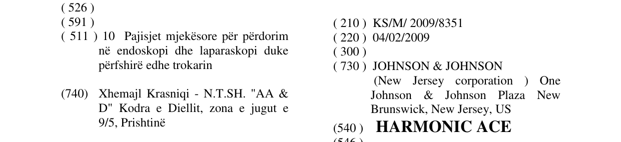 Zëri i markës HARMONIC ACE në buletin
