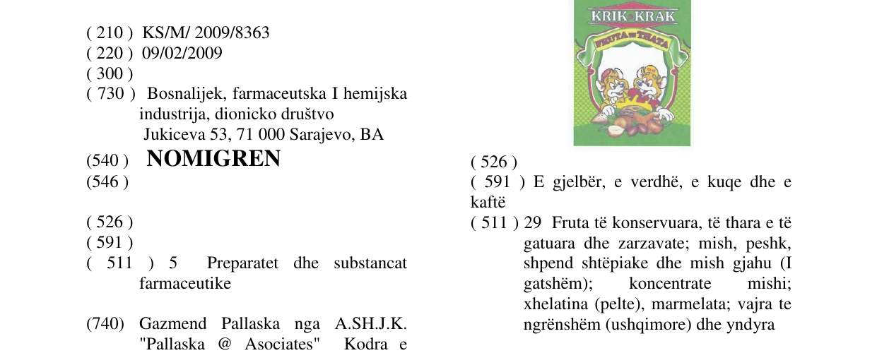 Zëri i markës NOMIGREN në buletin