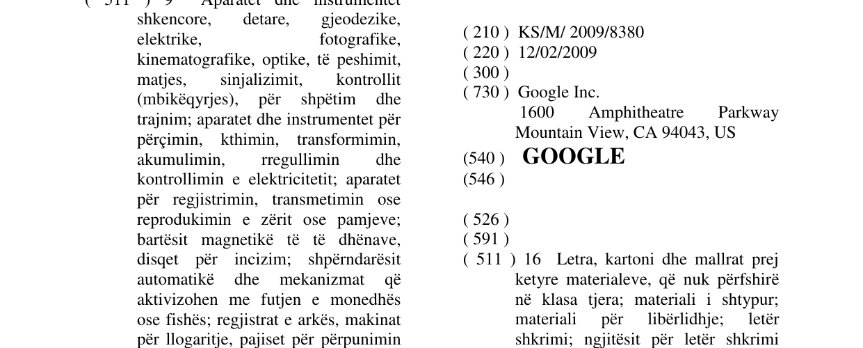 Zëri i markës GOOGLE në buletin