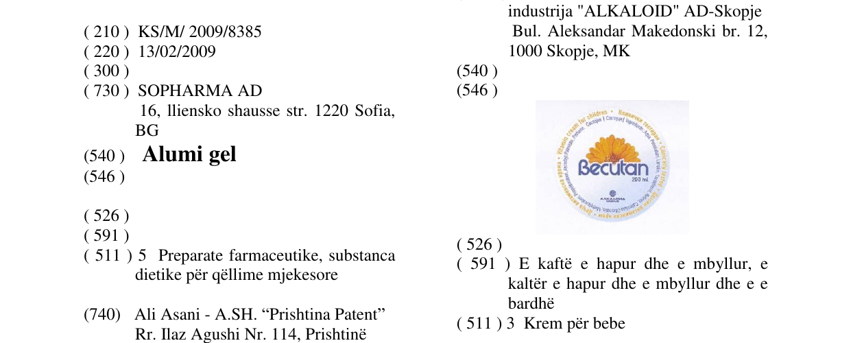 Zëri i markës Alumi gel në buletin