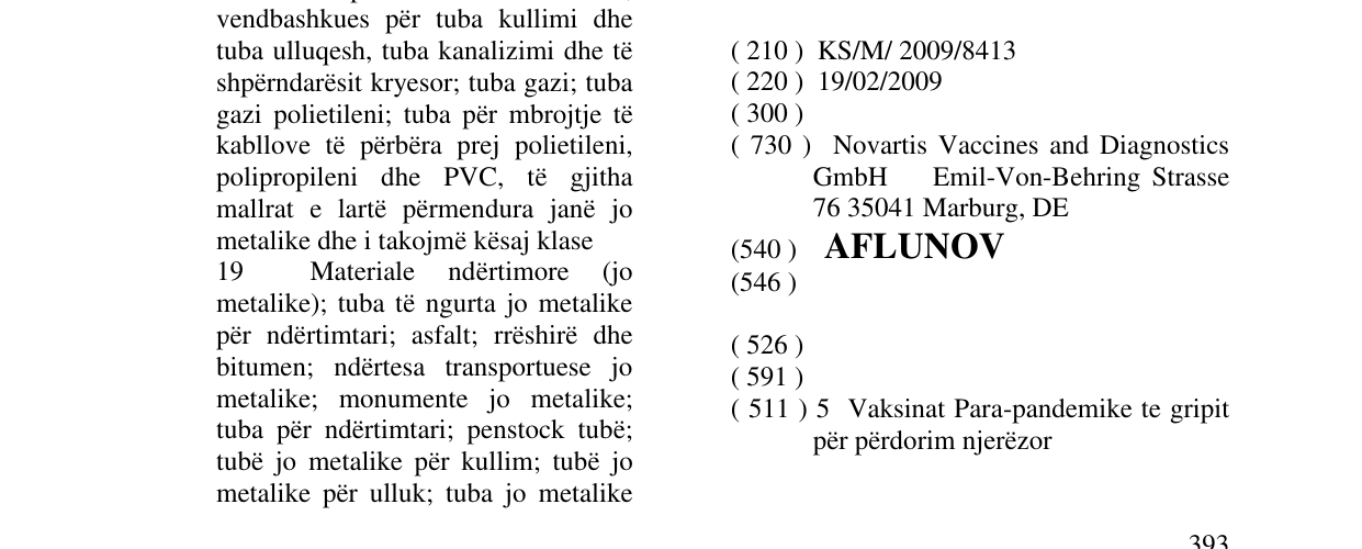 Zëri i markës AFLUNOV në buletin