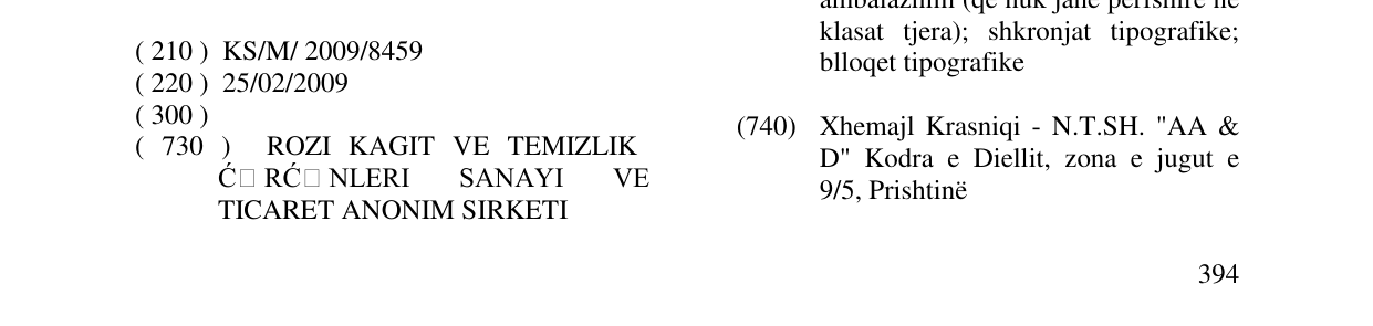 Zëri i markës Rozi në buletin