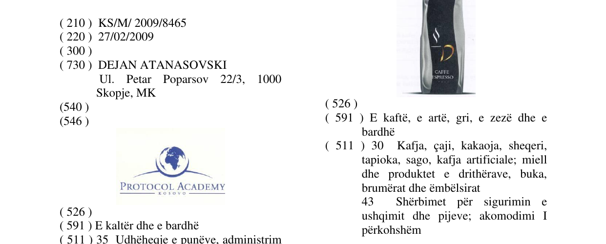 Zëri i markës PROTOCOL ACADEMY KOSOVO në buletin