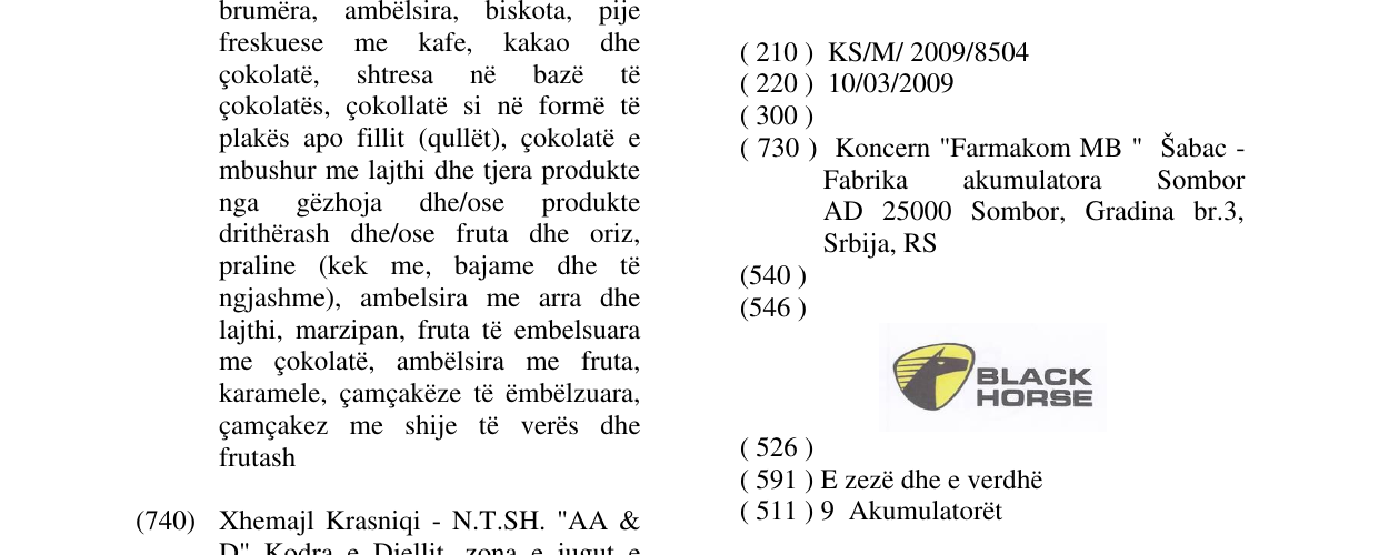 Zëri i markës BLACK HORSE në buletin