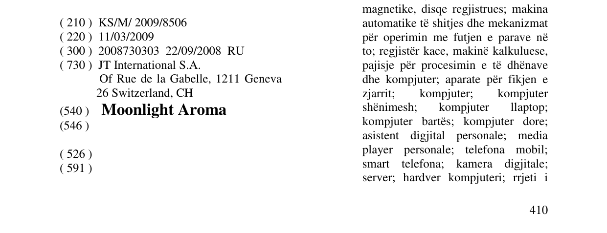 Zëri i markës Moonlight Aroma në buletin