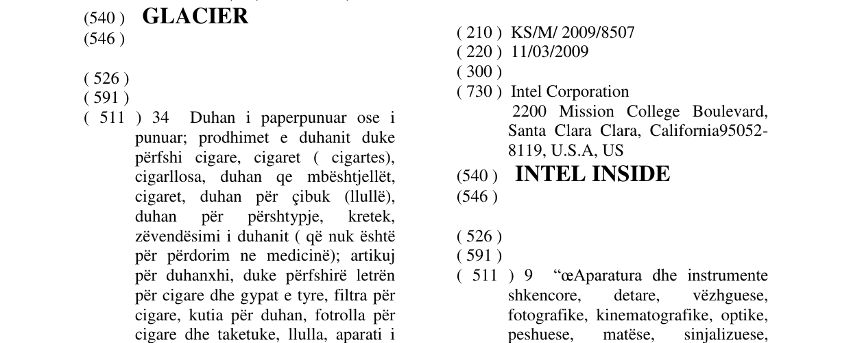 Zëri i markës INTEL INSIDE në buletin