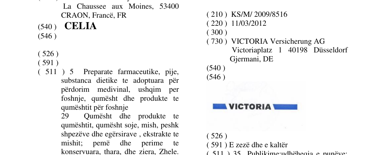 Zëri i markës VICTORIA në buletin