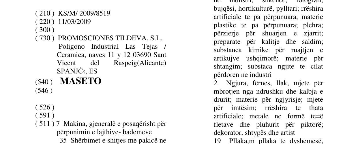 Zëri i markës MASETO në buletin