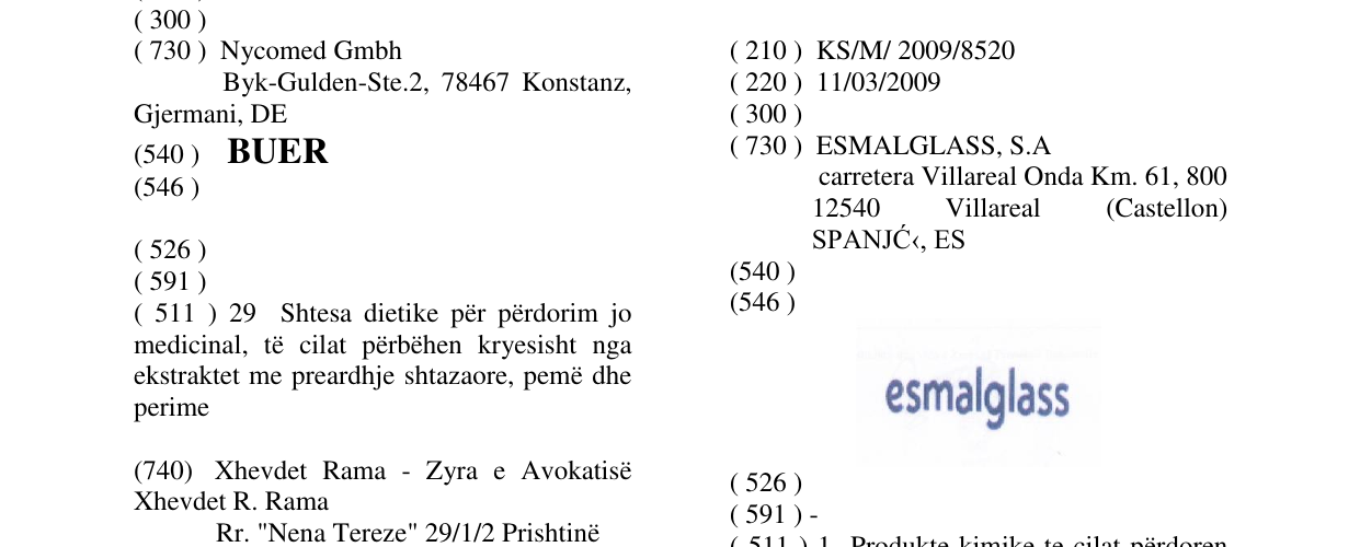 Zëri i markës esmalglass në buletin