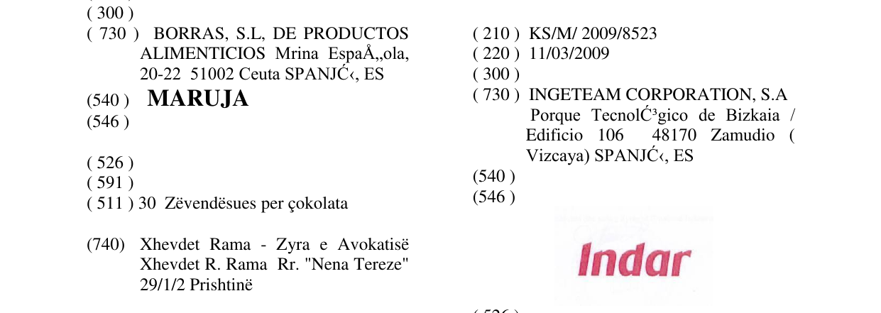 Zëri i markës Indar në buletin