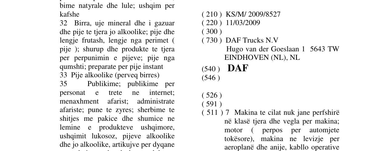 Zëri i markës DAF në buletin