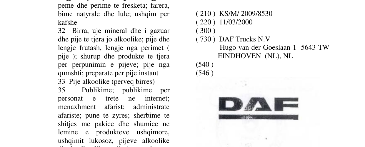 Zëri i markës DAF në buletin