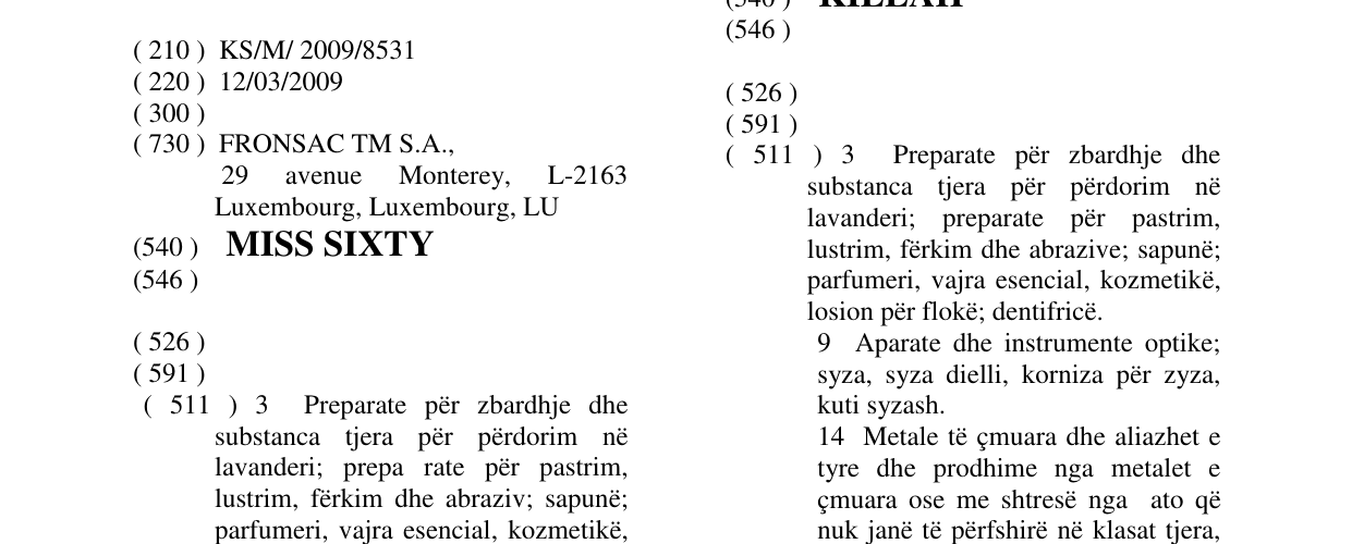 Zëri i markës MISS SIXTY në buletin