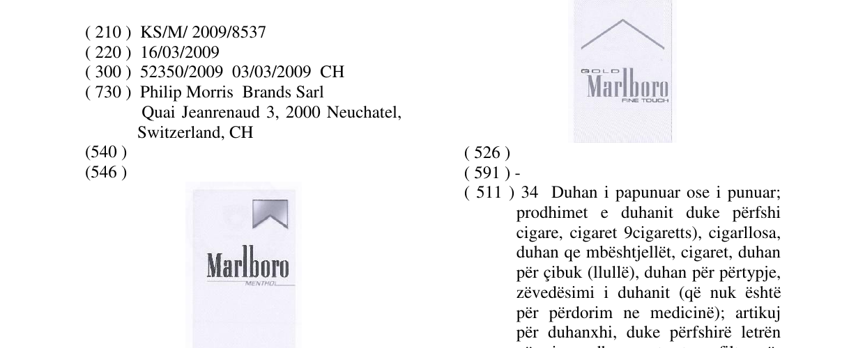Zëri i markës Marlboro MENTHOL në buletin