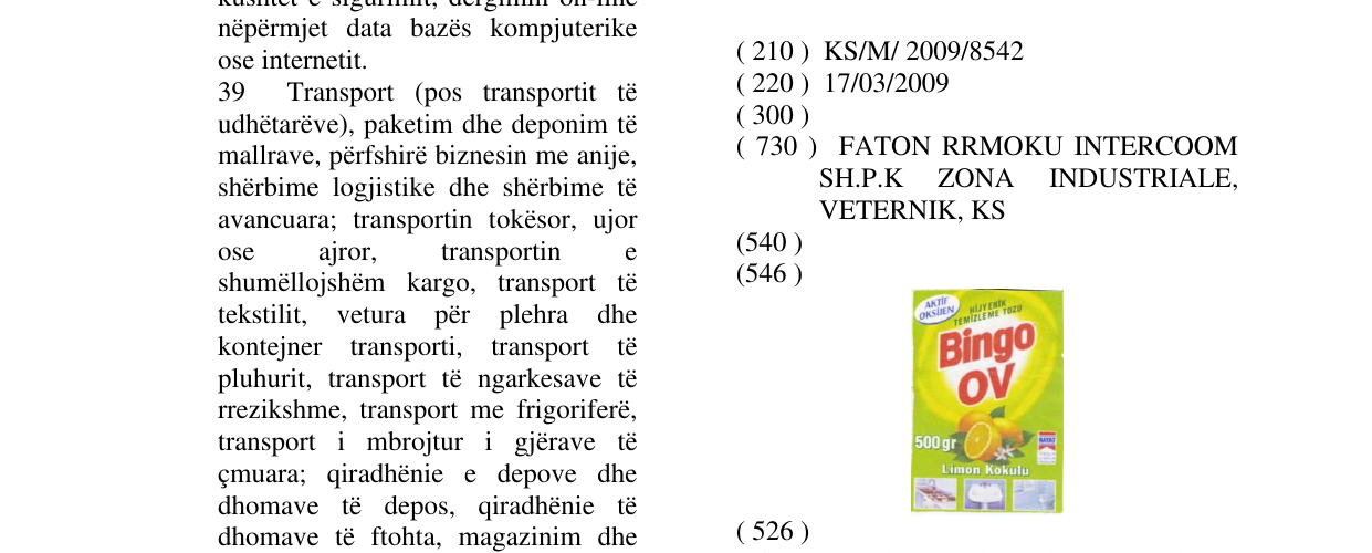Zëri i markës Bingo OV në buletin