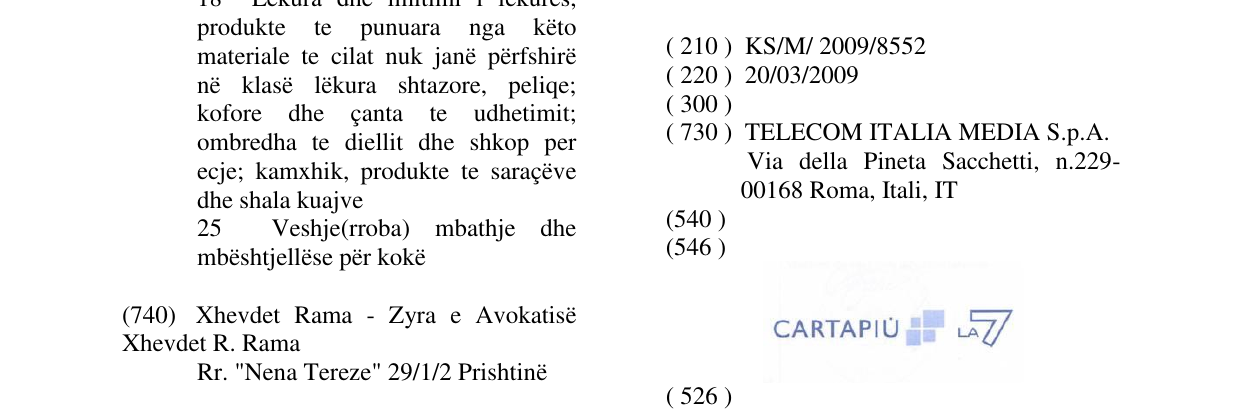 Zëri i markës CARTAPIŪ në buletin