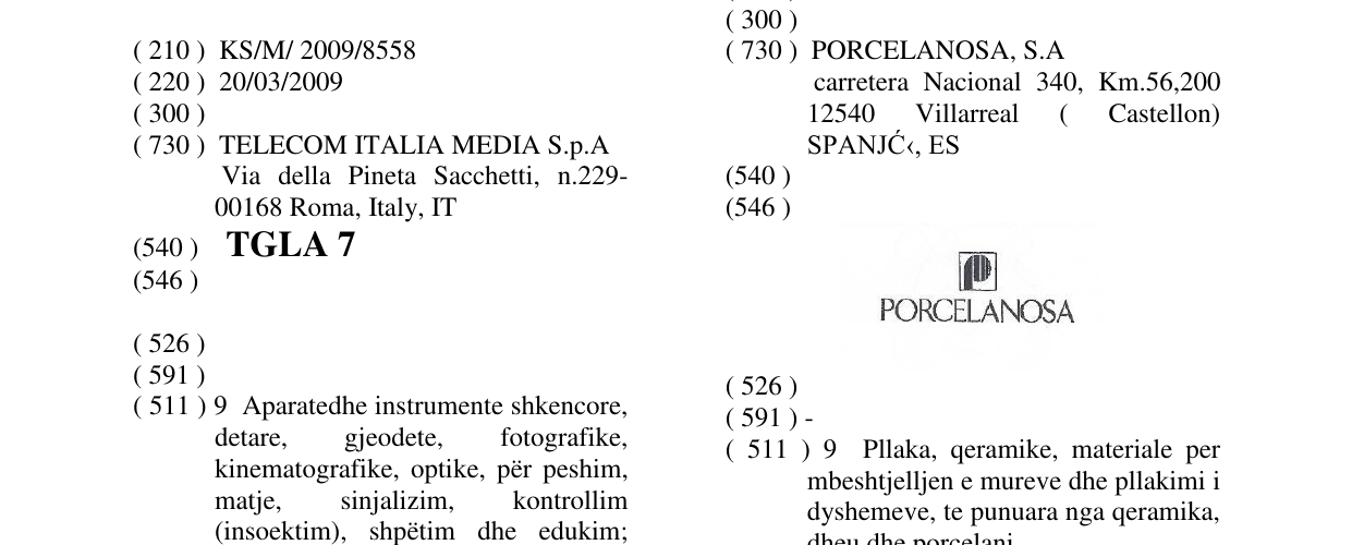 Zëri i markës TGLA 7 në buletin
