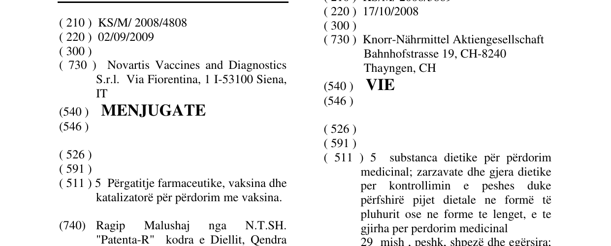 Zëri i markës MENJUGATE në buletin