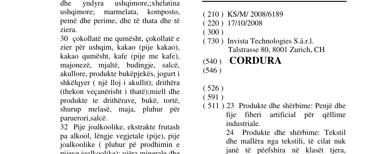 Zëri i markës CORDURA në buletin