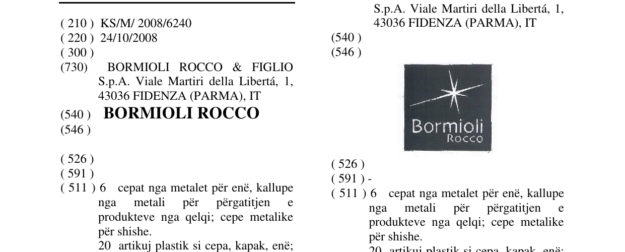 Zëri i markës BORMIOLI ROCCO në buletin